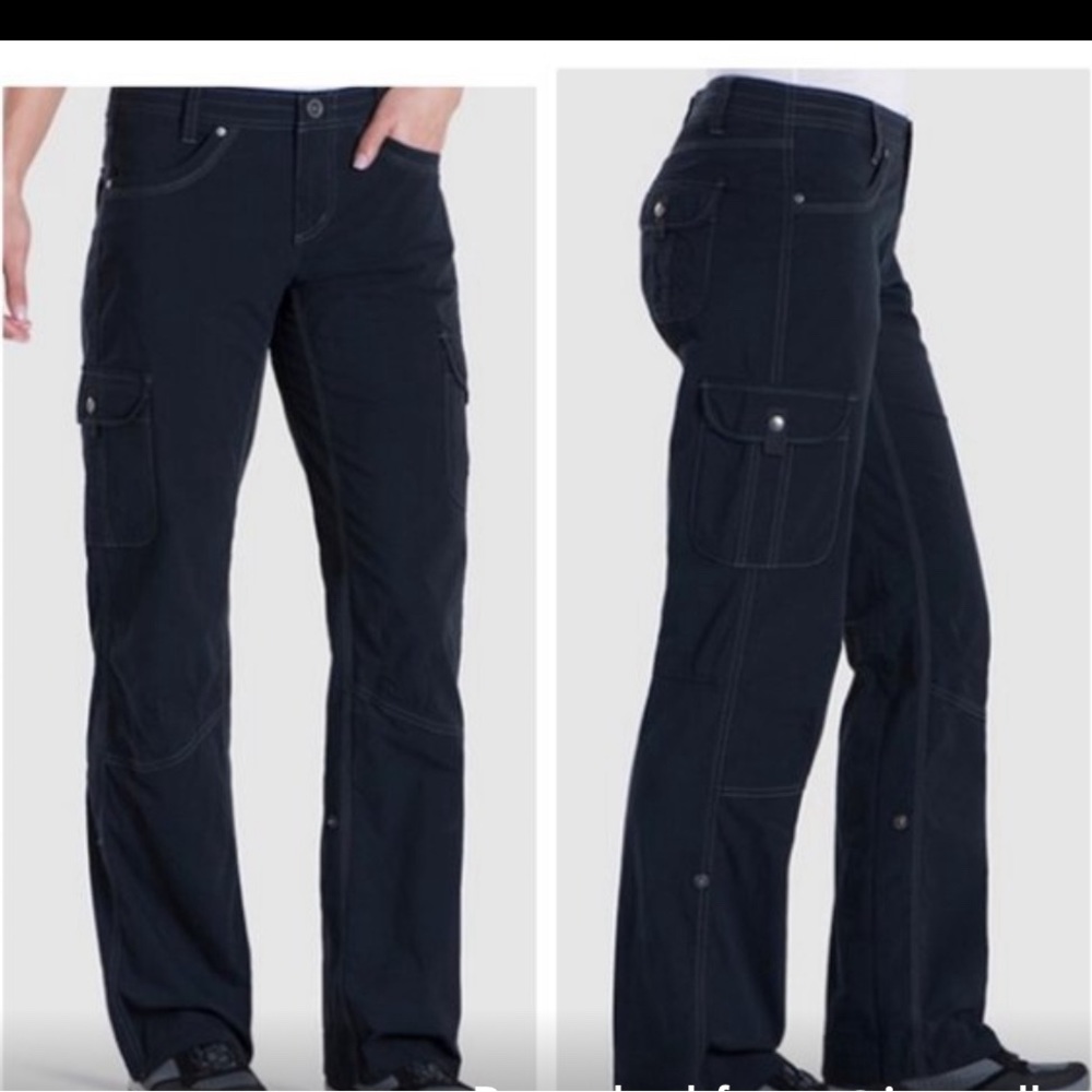 Kuhl Cargo Pants Womens 10 Black Mid Rise Straight Flare Leg Hiking Outdoors